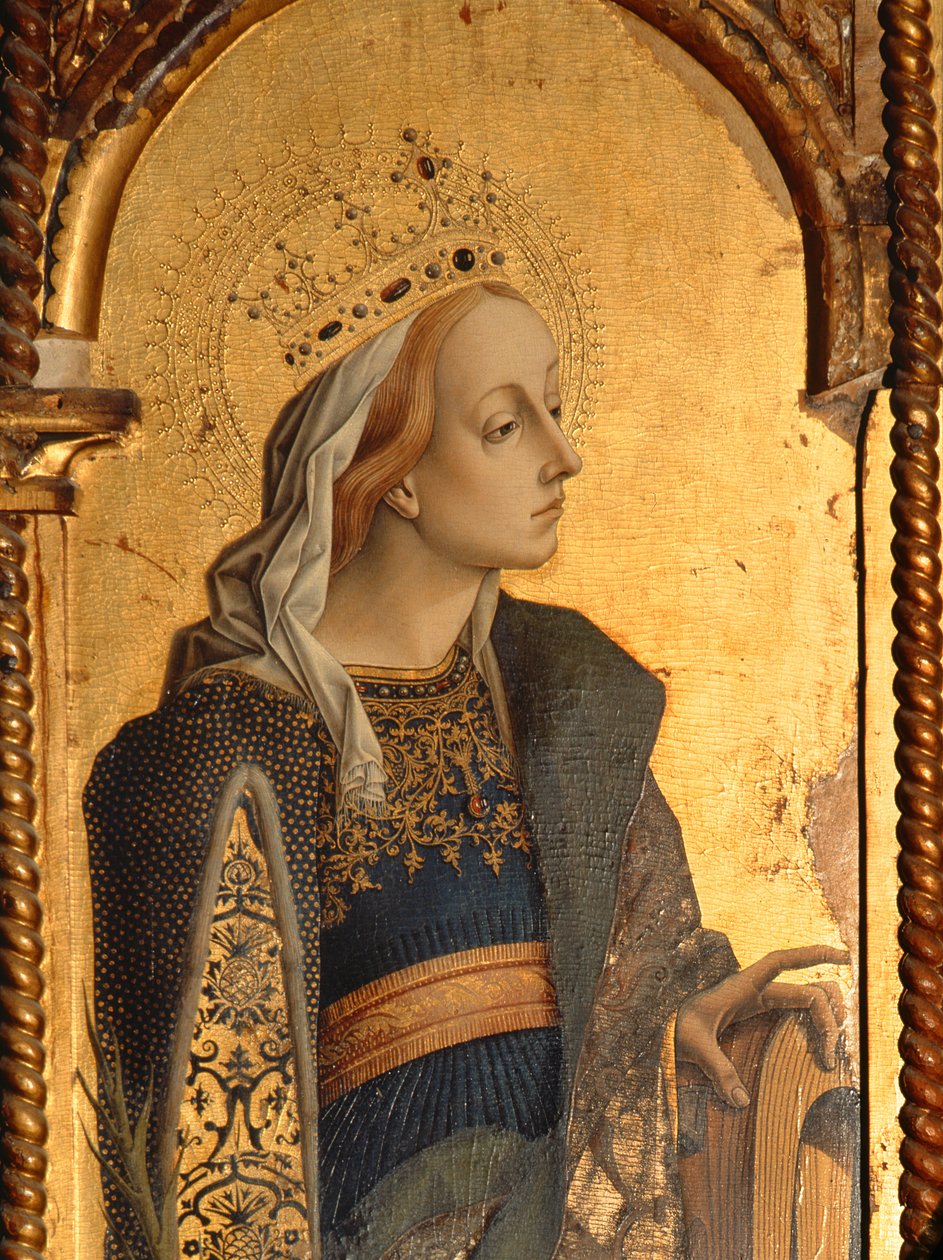 Svatá Kateřina, detail z triptychu Santa Lucia (tempera na panelu) (viz 76683) od Carlo Crivelli
