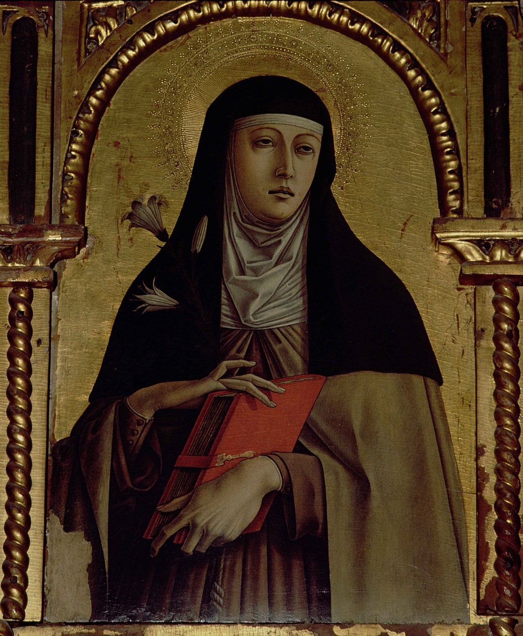 Sv. Klára, detail z triptychu Santa Lucia (tempera na panelu) od Carlo Crivelli