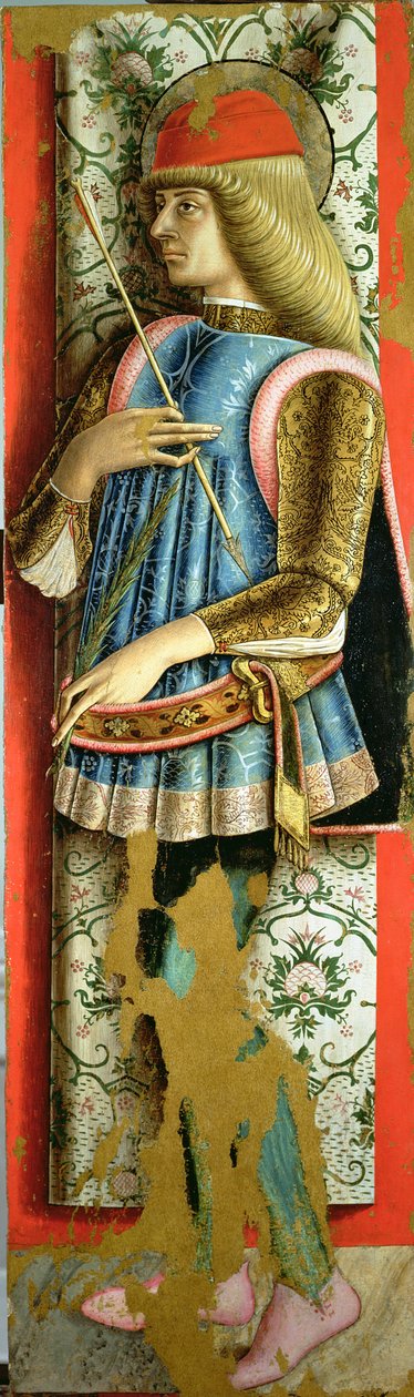 Svatý Šebestián, pravý panel druhého triptychu z Valle Castellamo (tempera na desce) od Carlo Crivelli