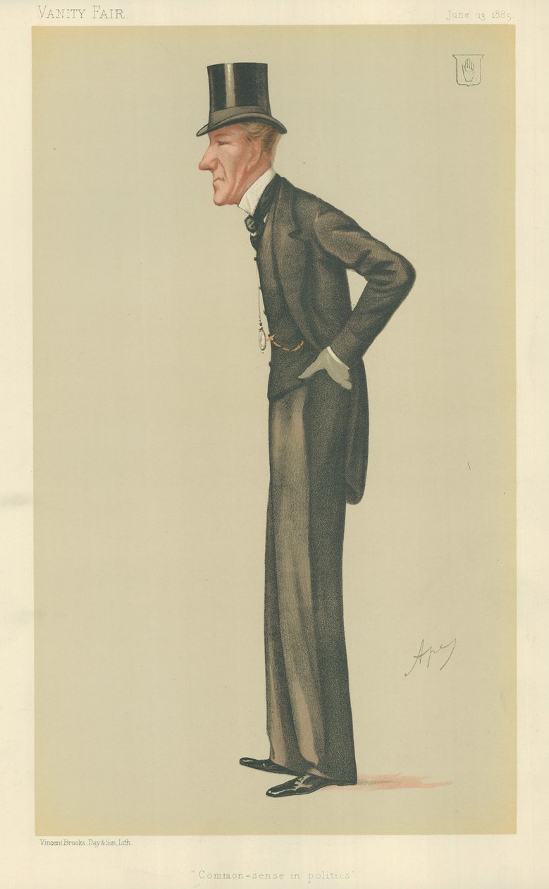 Sir Edward Robert Sullivan, Zdravý rozum v politice, 13. června 1885, karikatura Vanity Fair od Carlo Pellegrini