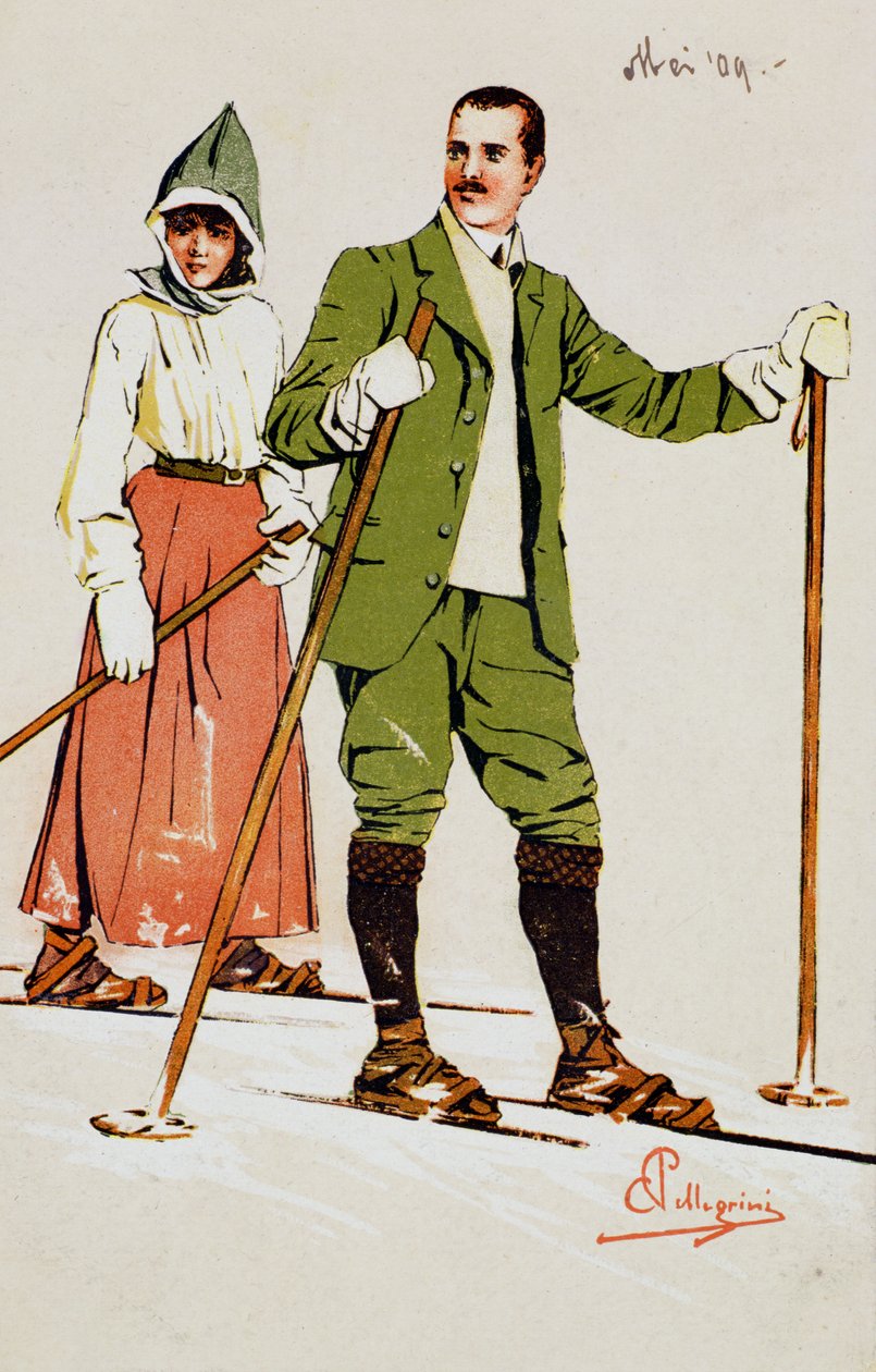 Dva lyžaři, 1909 od Carlo Pellegrini