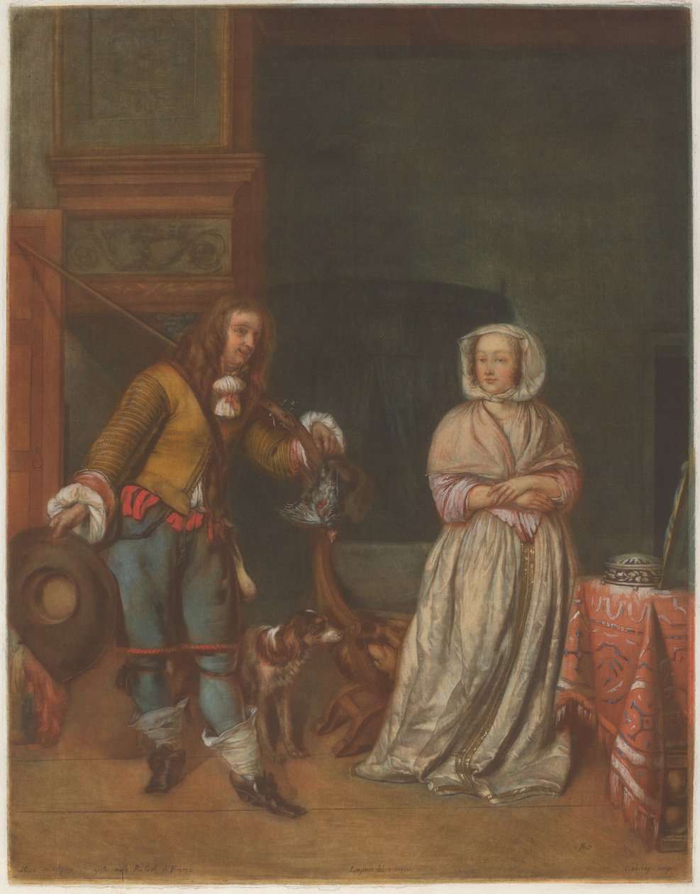 Lovec na návštěvě u dámy od Carlo Lasinio after Gabriel Metsu