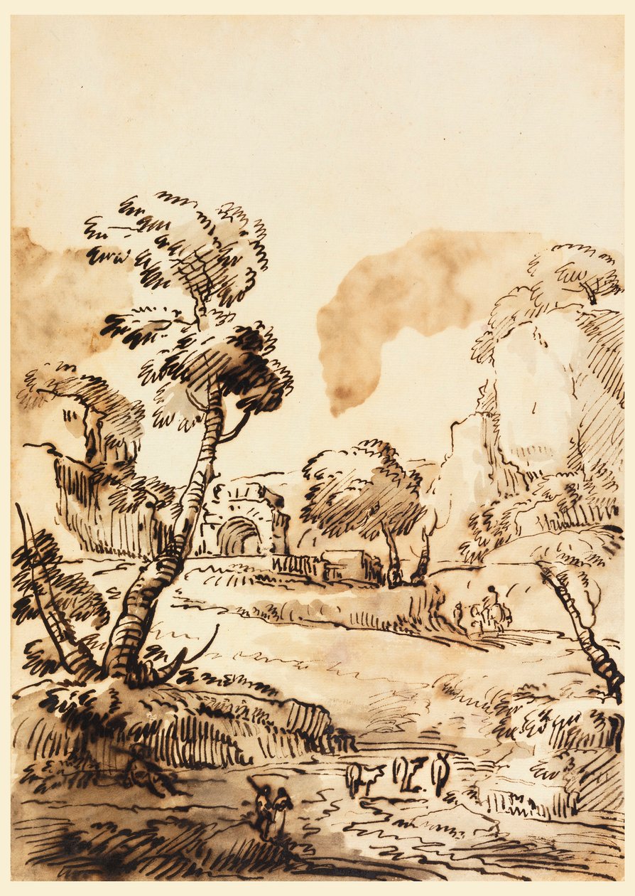 Kresba, Pastorální krajina, 1760-1780 od Carlo Marchionni