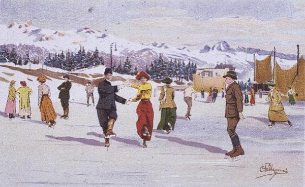 Bruslaři na kluzišti (barva litho) od Carlo Pellegrini