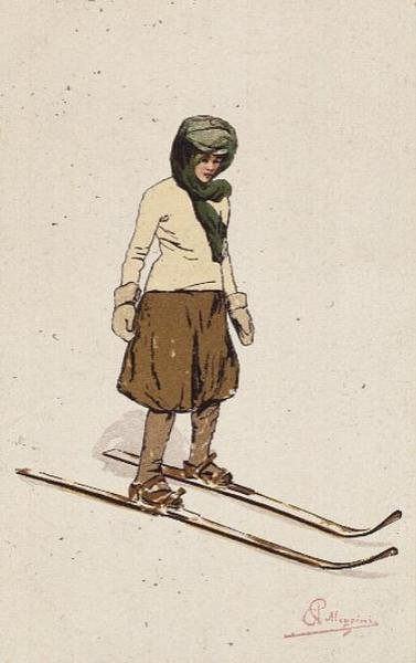 Žena na lyžích (barva litho) od Carlo Pellegrini