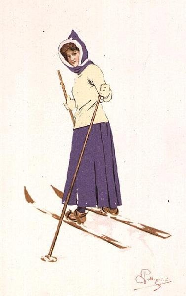 Žena točící se na lyžích (barva litho) od Carlo Pellegrini