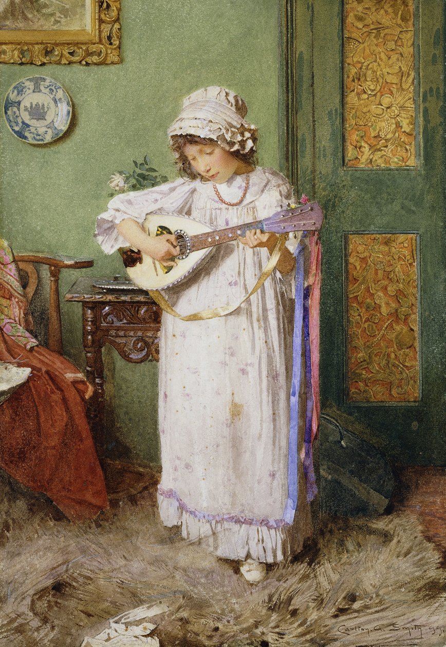 Dívka hrající na mandolínu od Carlton Alfred Smith