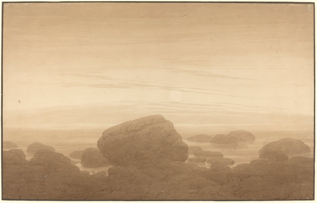 Východ měsíce na prázdném pobřeží od Caspar David Friedrich
