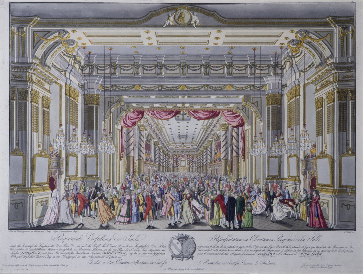Ples po korunovaci Leopolda II. českým králem v Praze v roce 1791 (ručně kolorovaná rytina) od Caspar Pluth
