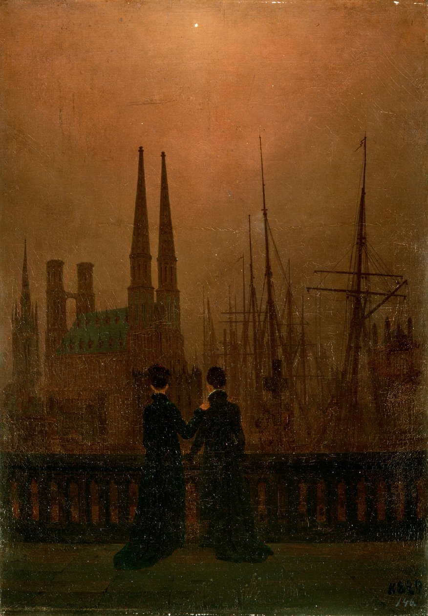 Harbour at Night Sisters, 1818-1820. od Caspar David Friedrich