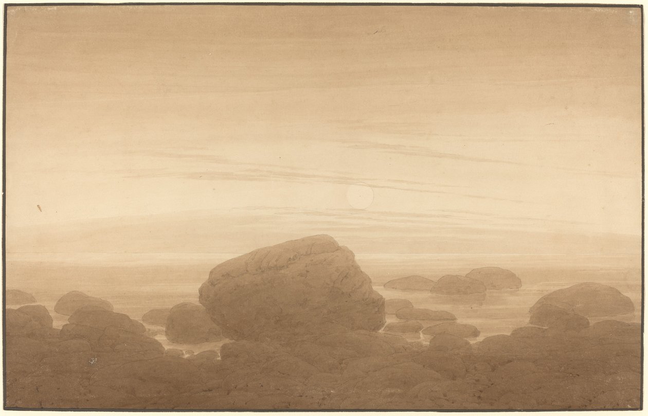 Východ měsíce na prázdném pobřeží od Caspar David Friedrich