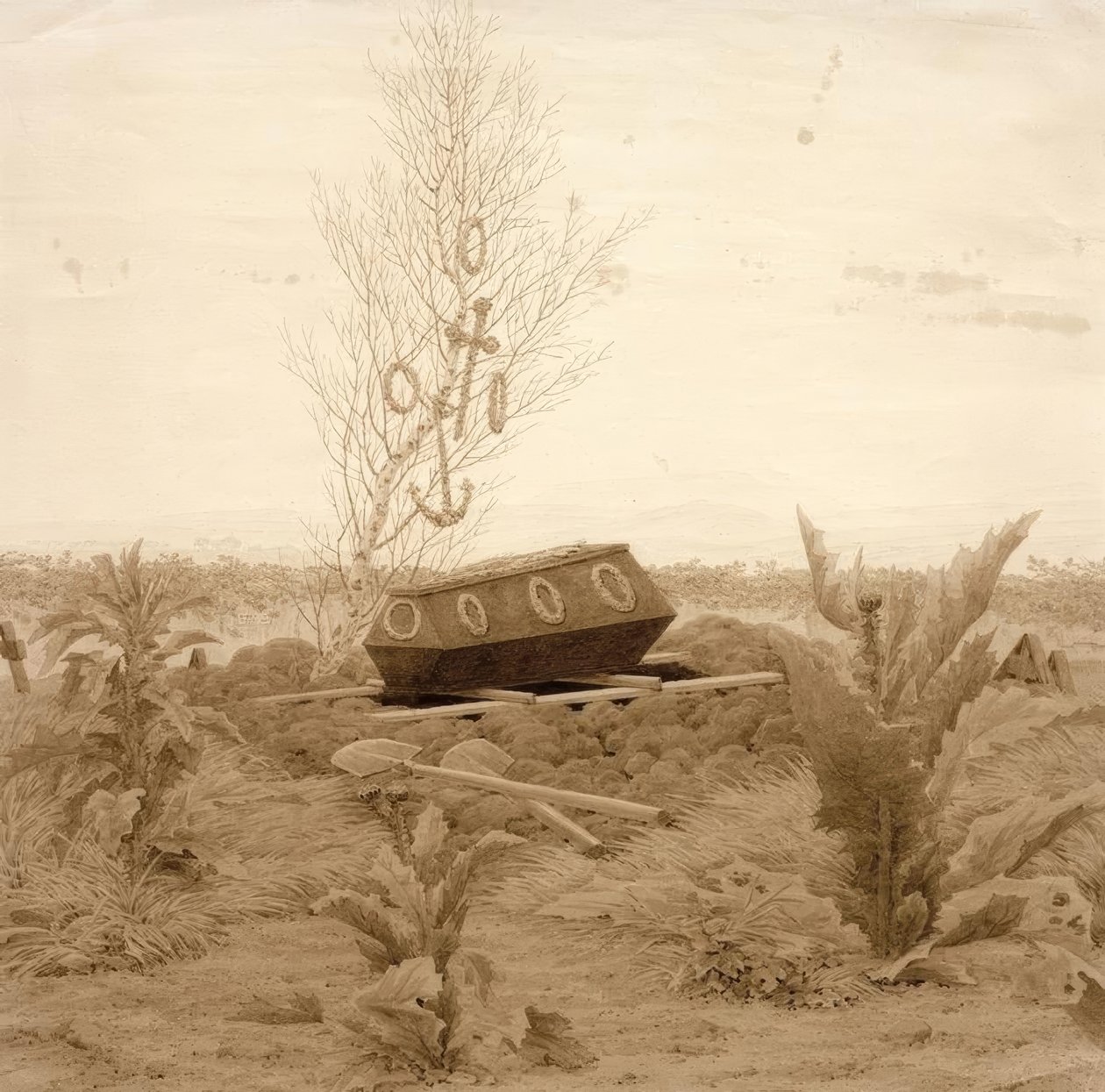 Rakev na čerstvém hrobě od Caspar David Friedrich