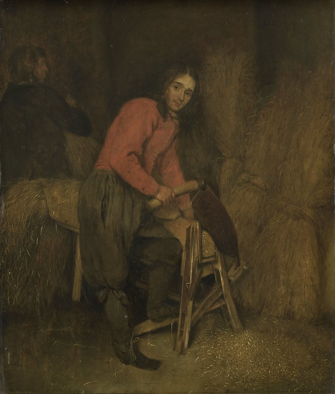 Ořezávání balíků sena od Caspar Netscher (attributed to)