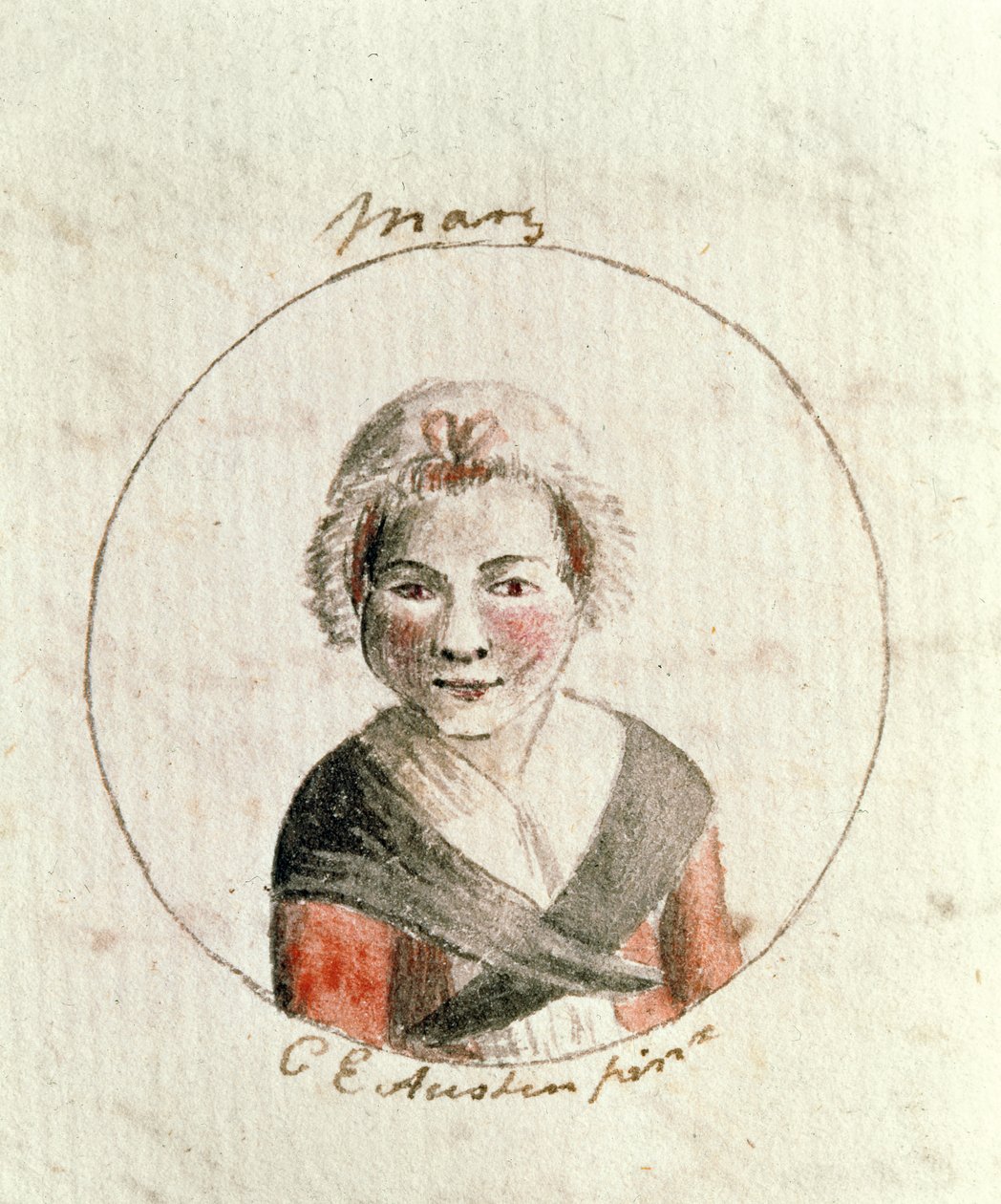 Mary Tudor, cca 1790 (pero a inkoust a wc na papíře) od Cassandra Austen