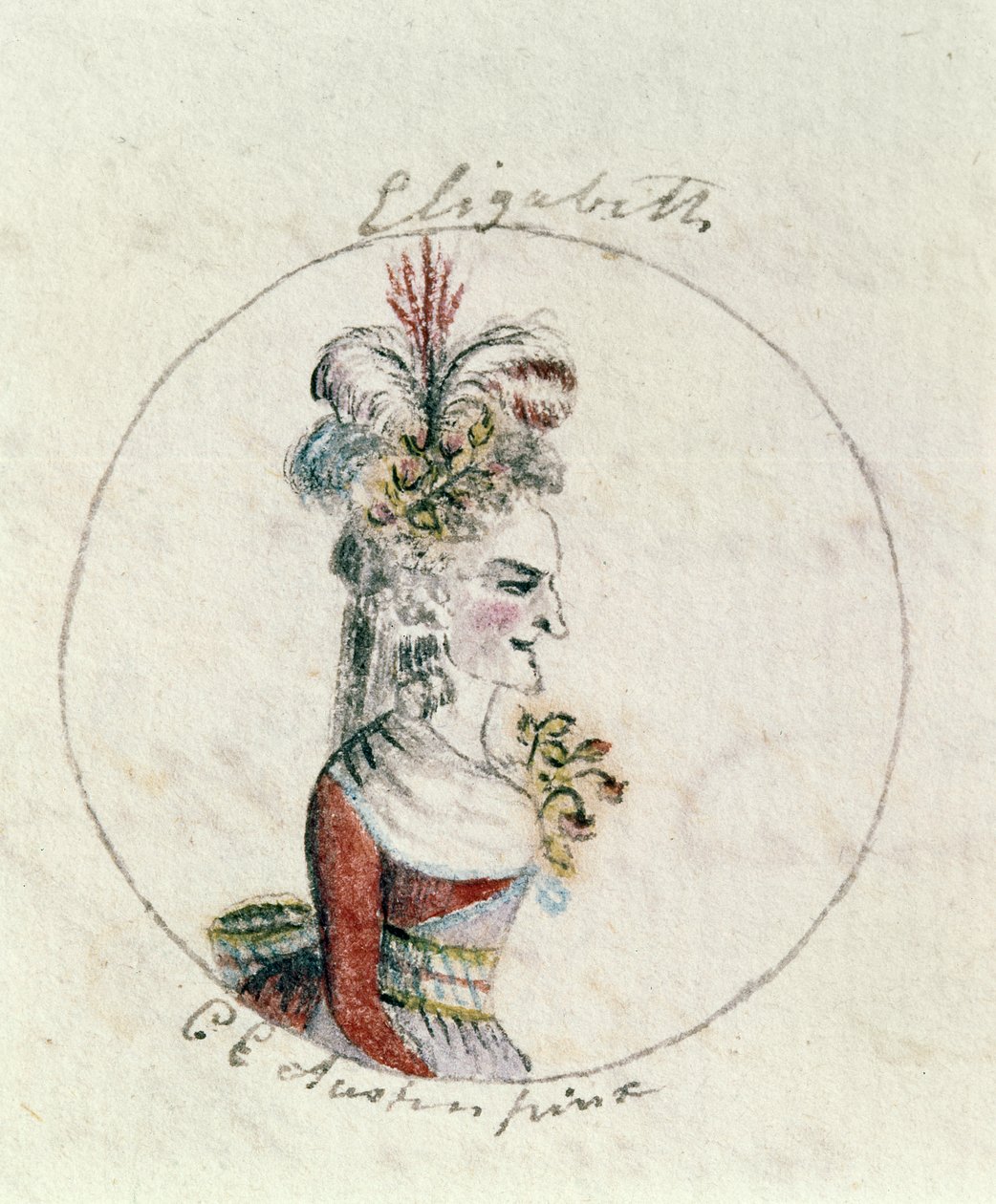 Queen Elizabeth I, c.1790 (pero a inkoust a wc na papíře) od Cassandra Austen