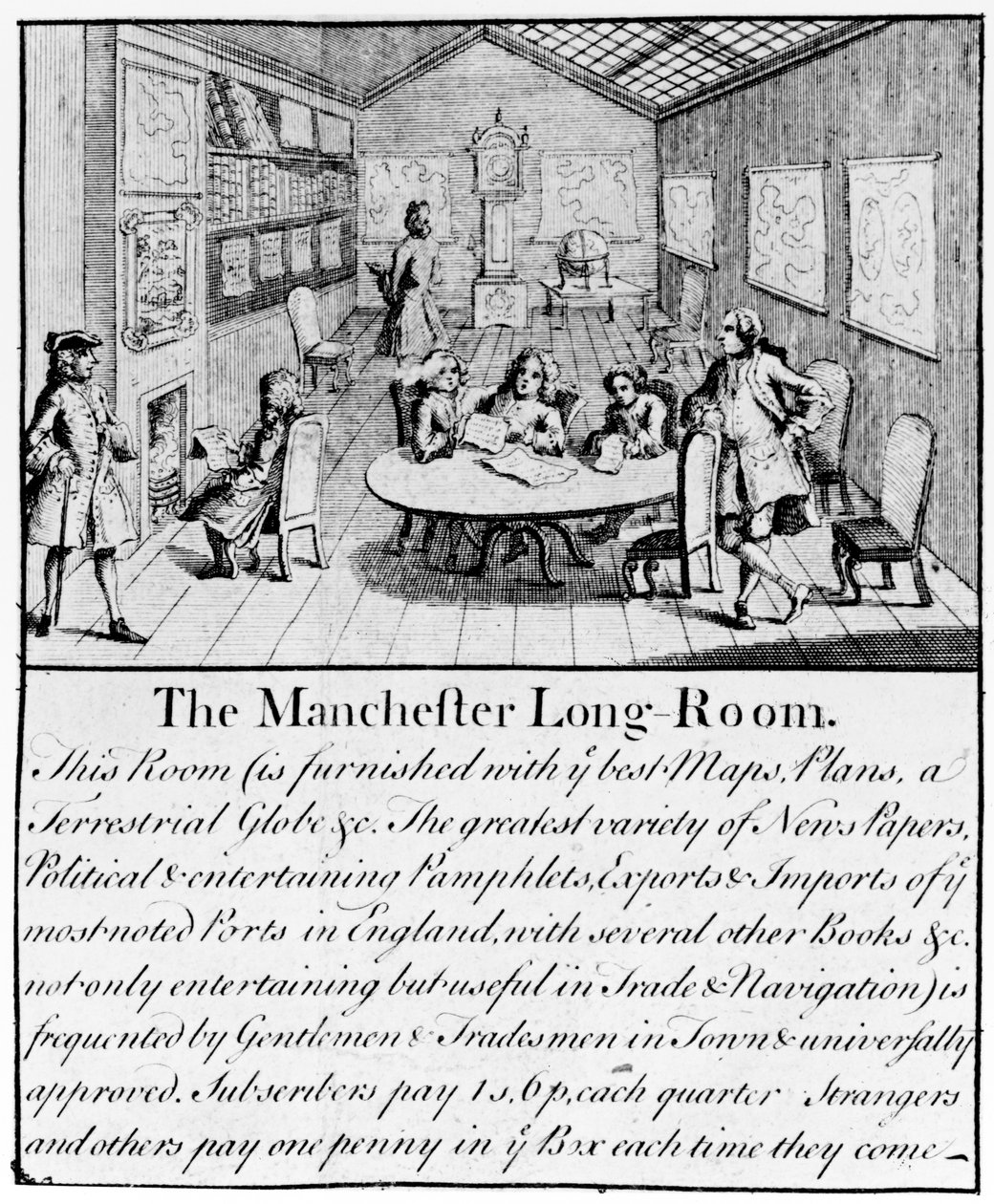 Manchester Long Room, 1751 (detail 466271) od Casson and Berry