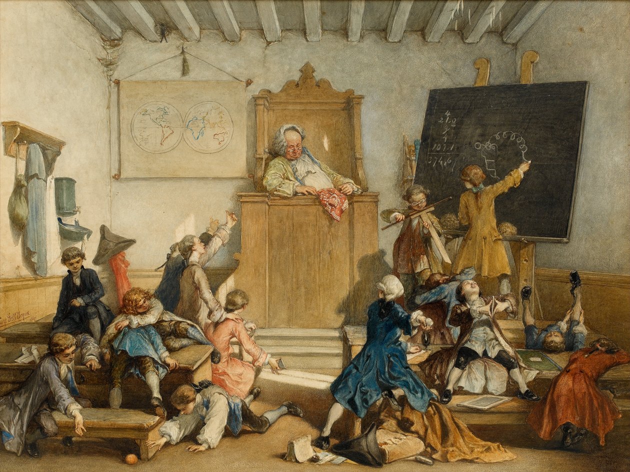 Vzdělávání pro privilegované, škola pro děti dvořanů, Vídeň, 1867 (wc na papíře) od Cesare Felix dell Acqua