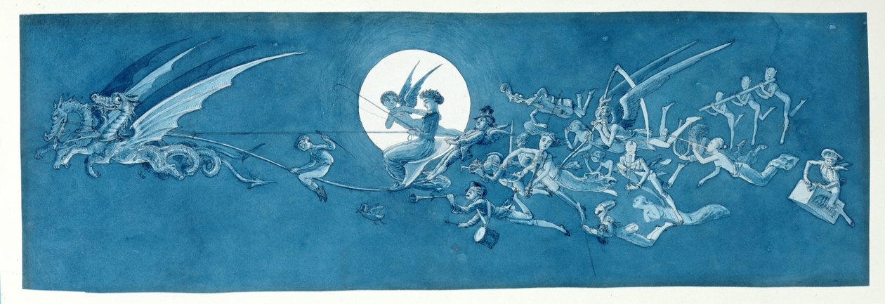 Dračí vůz a vílí pěvci přejíždějí Měsíc (pero, inkoust a wc na papíře) od Charles Altamont Doyle