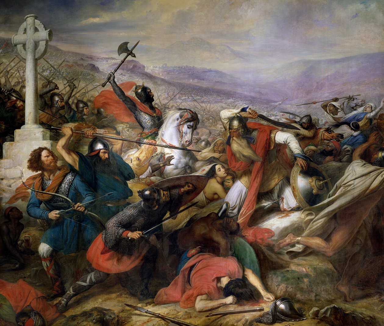 Bitva u Poitiers, 25. října 732, kterou vyhrál Karel Martel (688-741) 1837 od Carl von Steuben