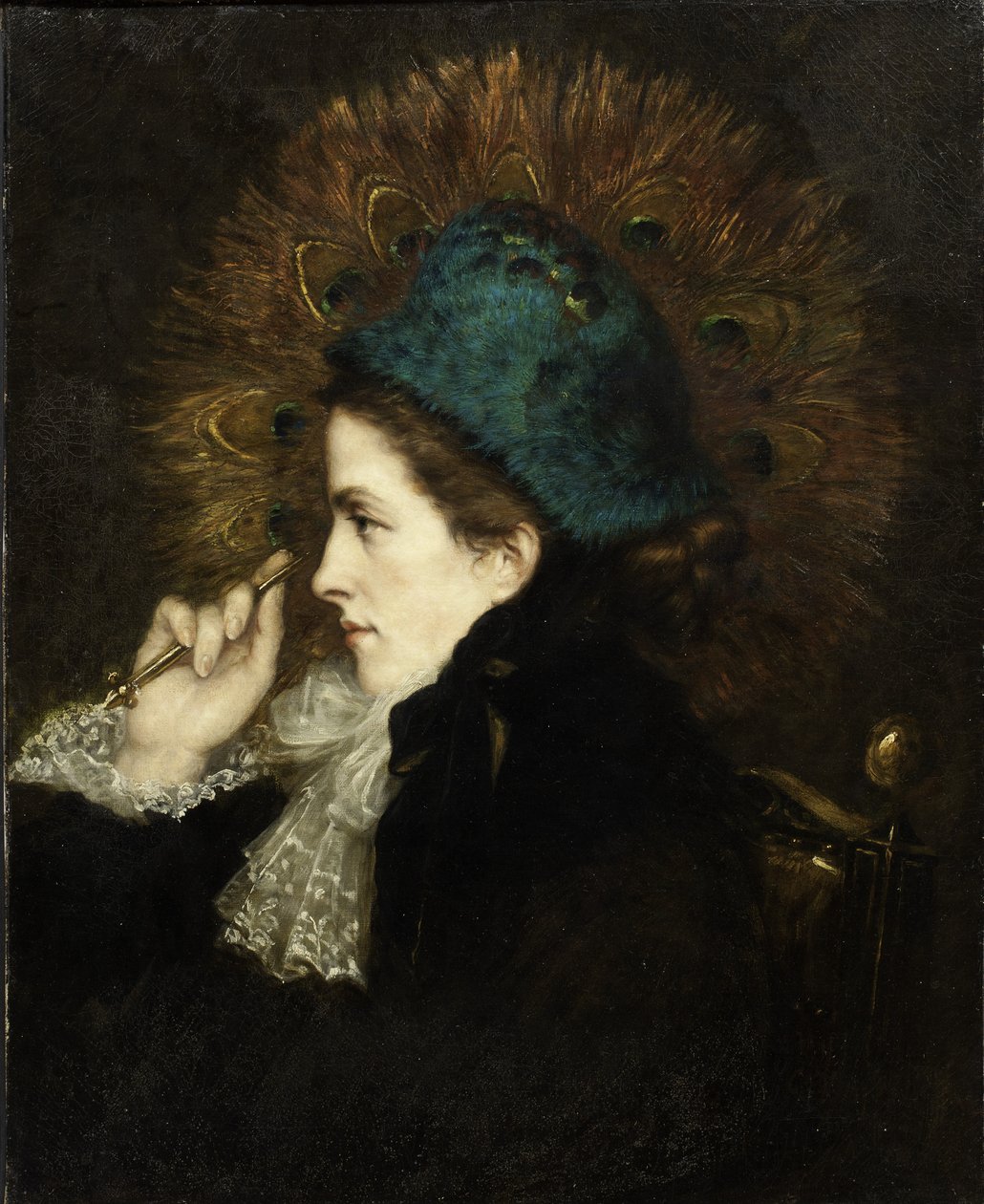 Dáma s pavím vějířem, 1882 od Charles C. Burleigh