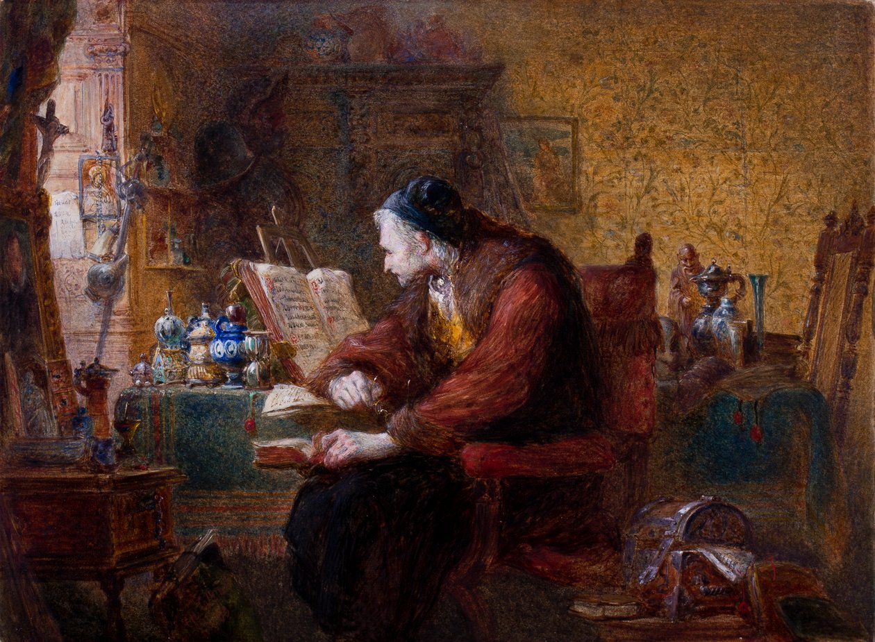 Antikvariát, 1863 (wc, kvaš a arabská guma na papíře) od Charles Cattermole