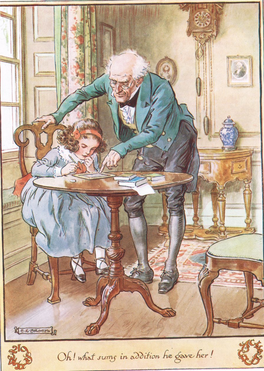 The Maths Lesson, ilustrace z knihy The Cuckoo Clock od paní Molesworthové, vydané nakladatelstvím Macmillan v roce 1930. od Charles Edmund Brock