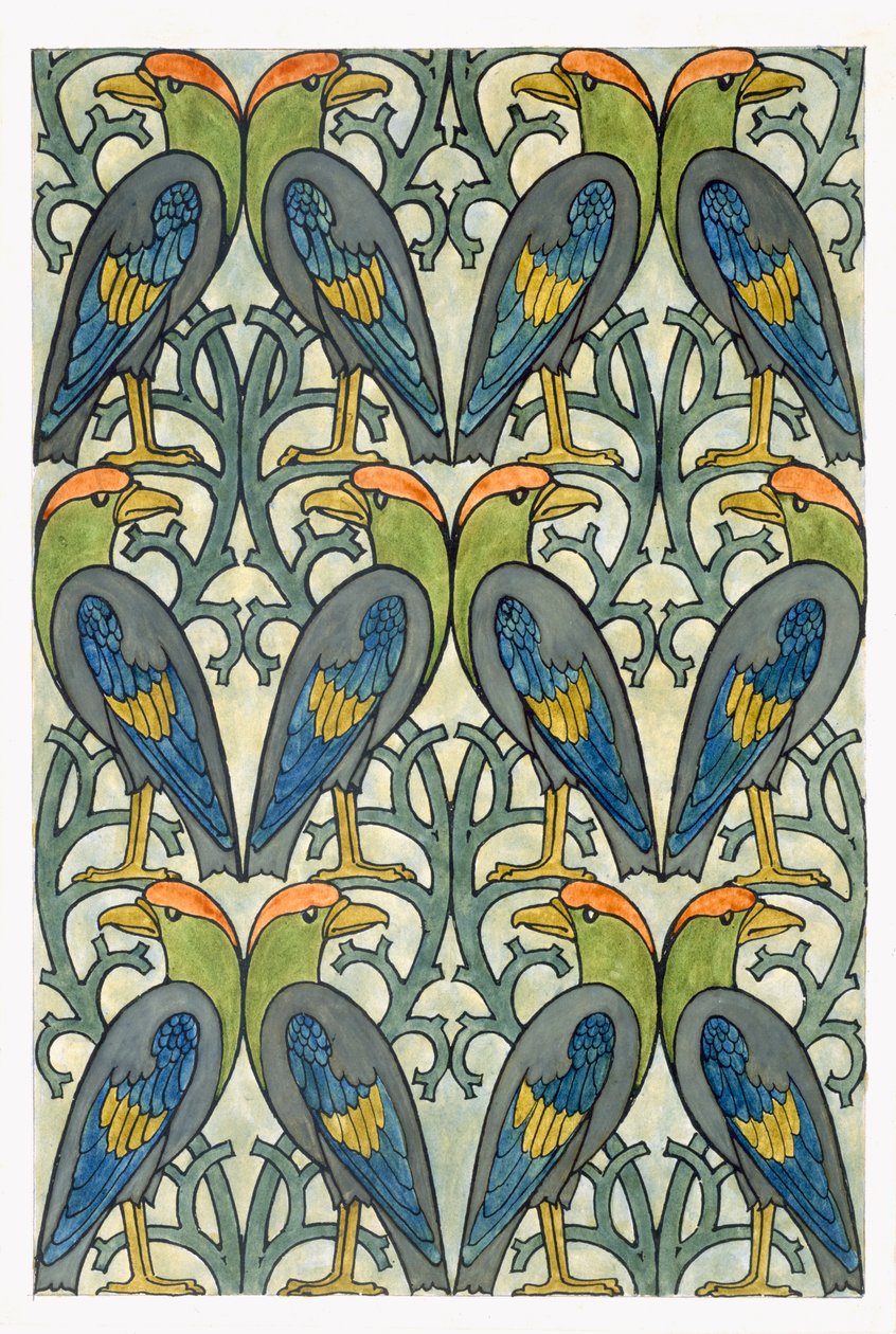 Design papouška (wc a tužka na papíře) od Charles Francis Annesley Voysey
