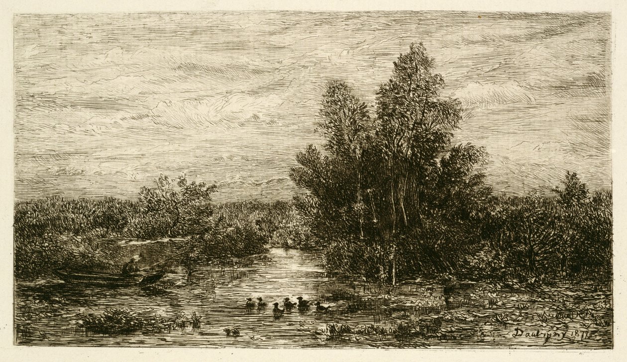Rybář na řece s kachnami, 1878 od Charles Francois Daubigny