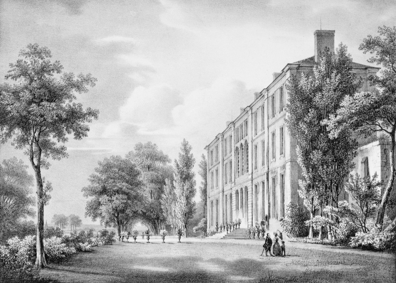 Chateau de Frechines, vyryl C. Motte, c.1830-40 od Charles Francois Joseph Pensee