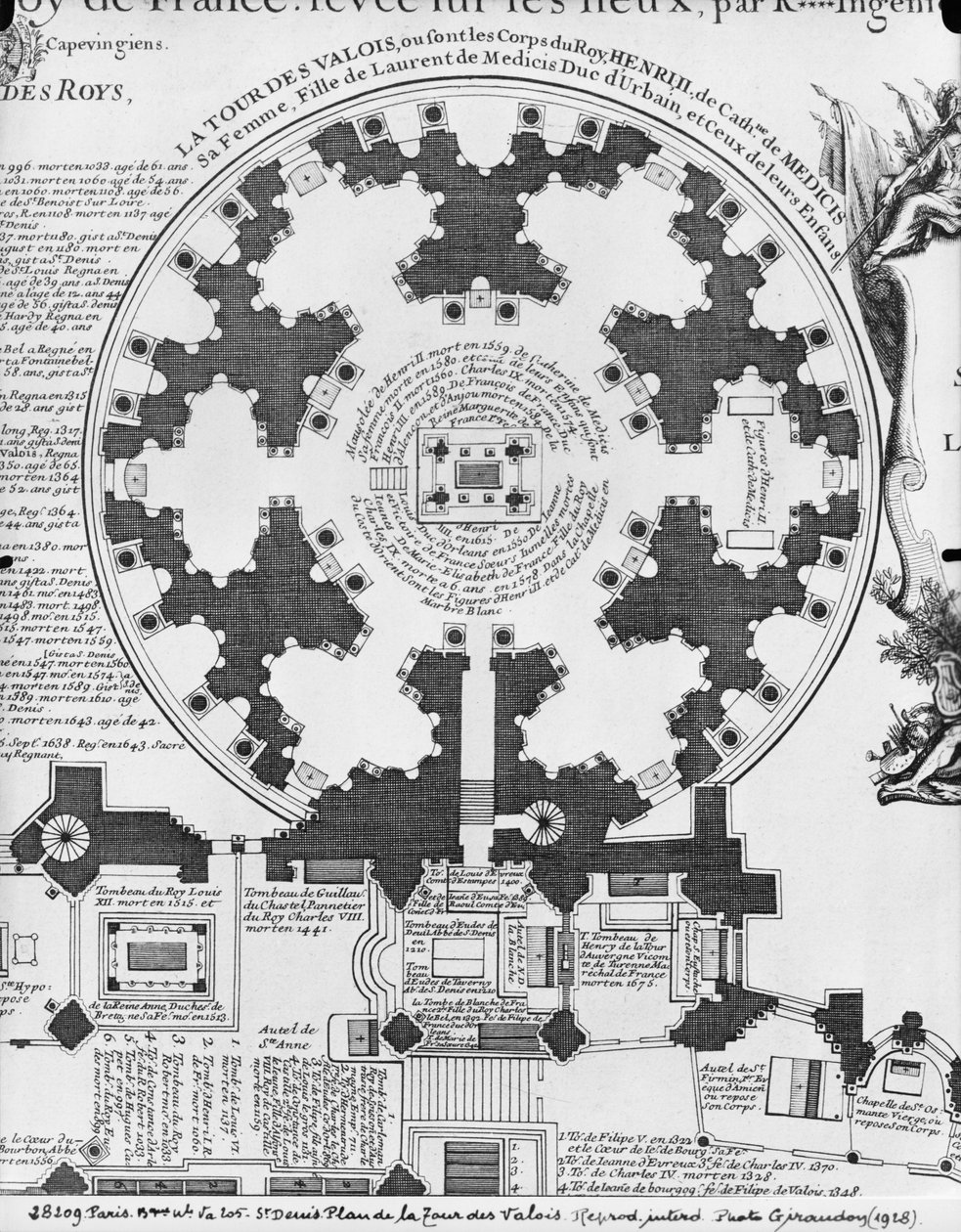 Bazilika Saint-Denis, plán věže Valois, 1705 (viz také 242815) od Charles Inselin
