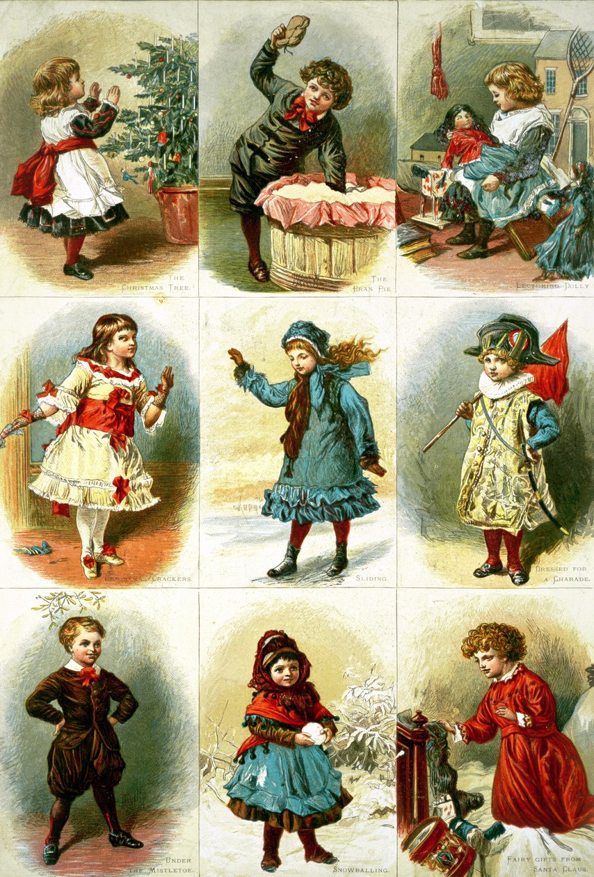 Vánoční přání zobrazující různé dětské aktivity, hospoda. od Leighton Bros., 1882 od Charles J. Staniland