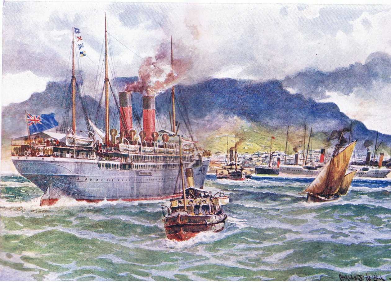Transporty v Table Bay během jihoafrické války, ilustrace z Cassell