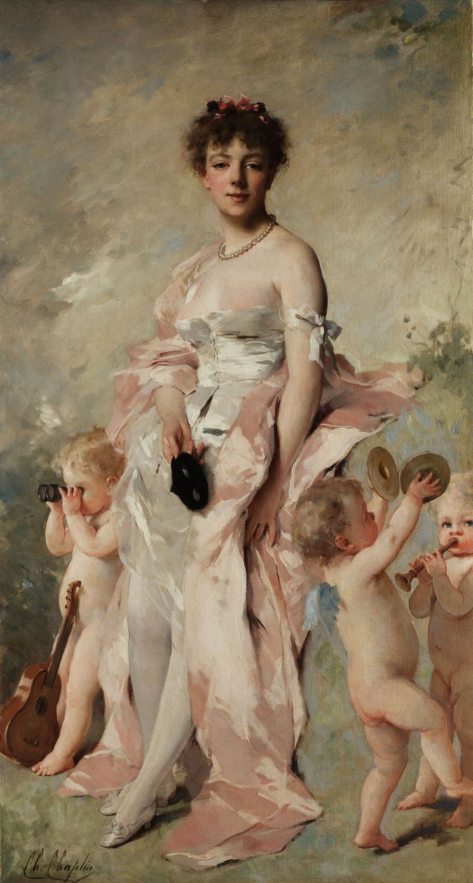 Mladá žena v plesových šatech s putti od Charles Joshua Chaplin