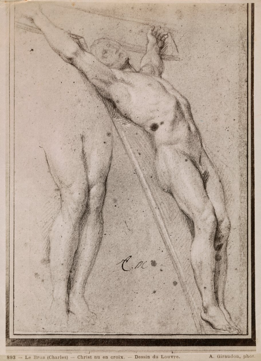 Kristus na kříži, cca 1685 (melír pierre noire a bílá křída na béžovém papíře) od Charles Le Brun