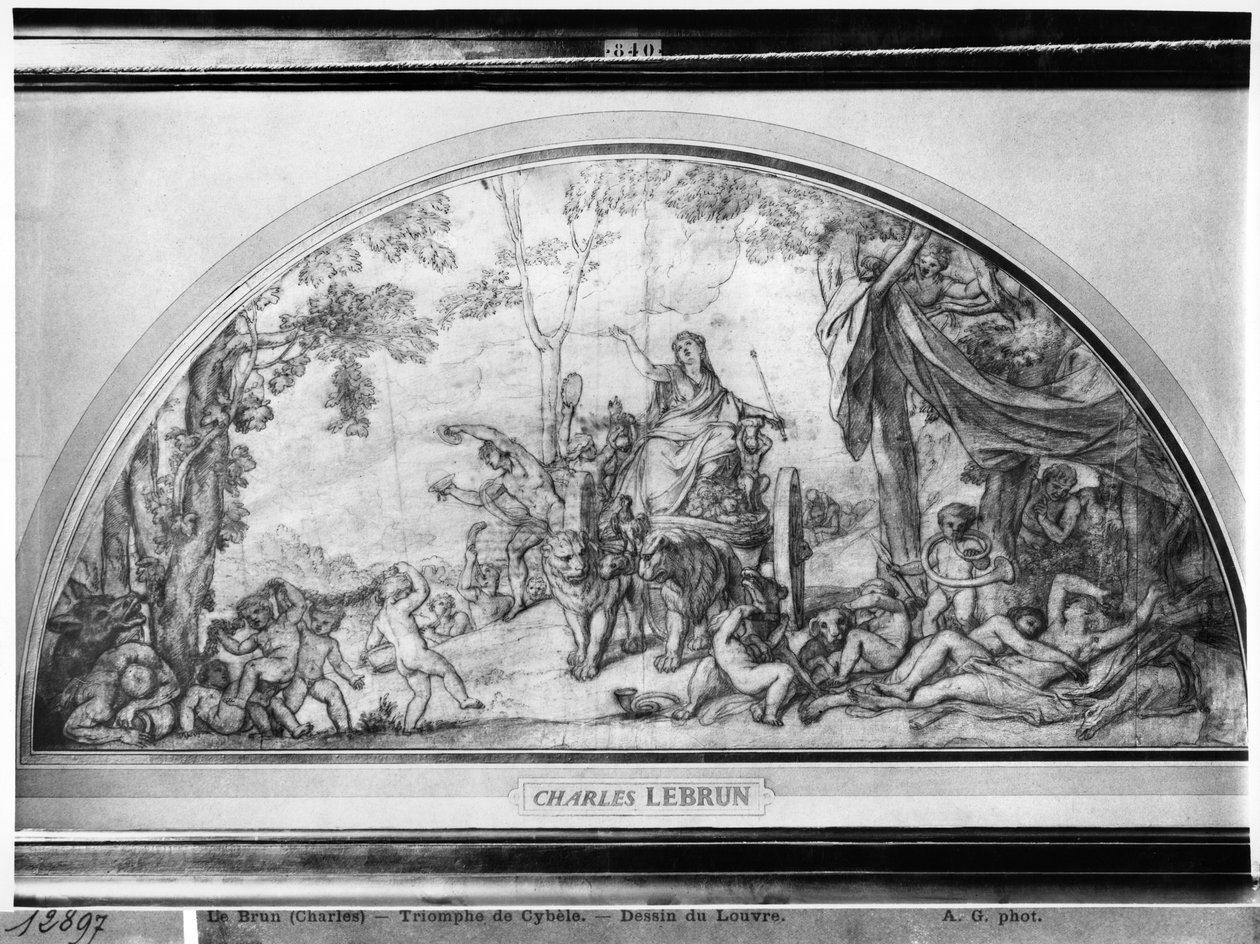 Cybele or Reawakening of Earth, c.1663 (pero a hnědý inkoust a pierre noire na béžovém papíře) od Charles Le Brun