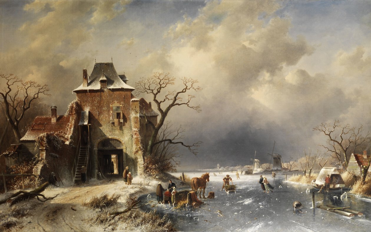 Nizozemská zimní krajina od Charles Henri Joseph Leickert