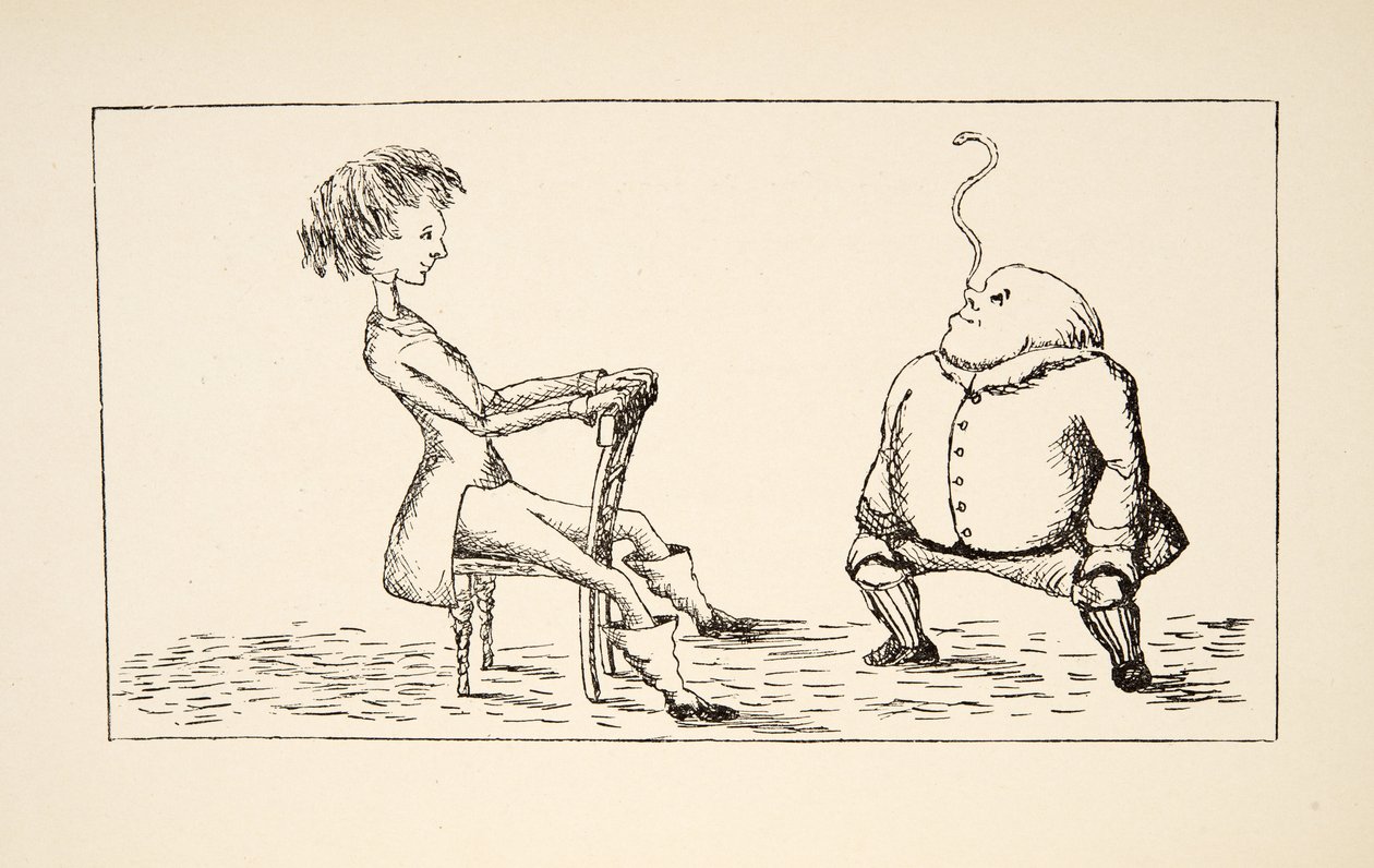 Otec William balancuje s úhořem na nose, ilustrace z Alices Adventures Under Ground, hospoda. 1886 (faksimile) od Charles Lutwidge Dodgson