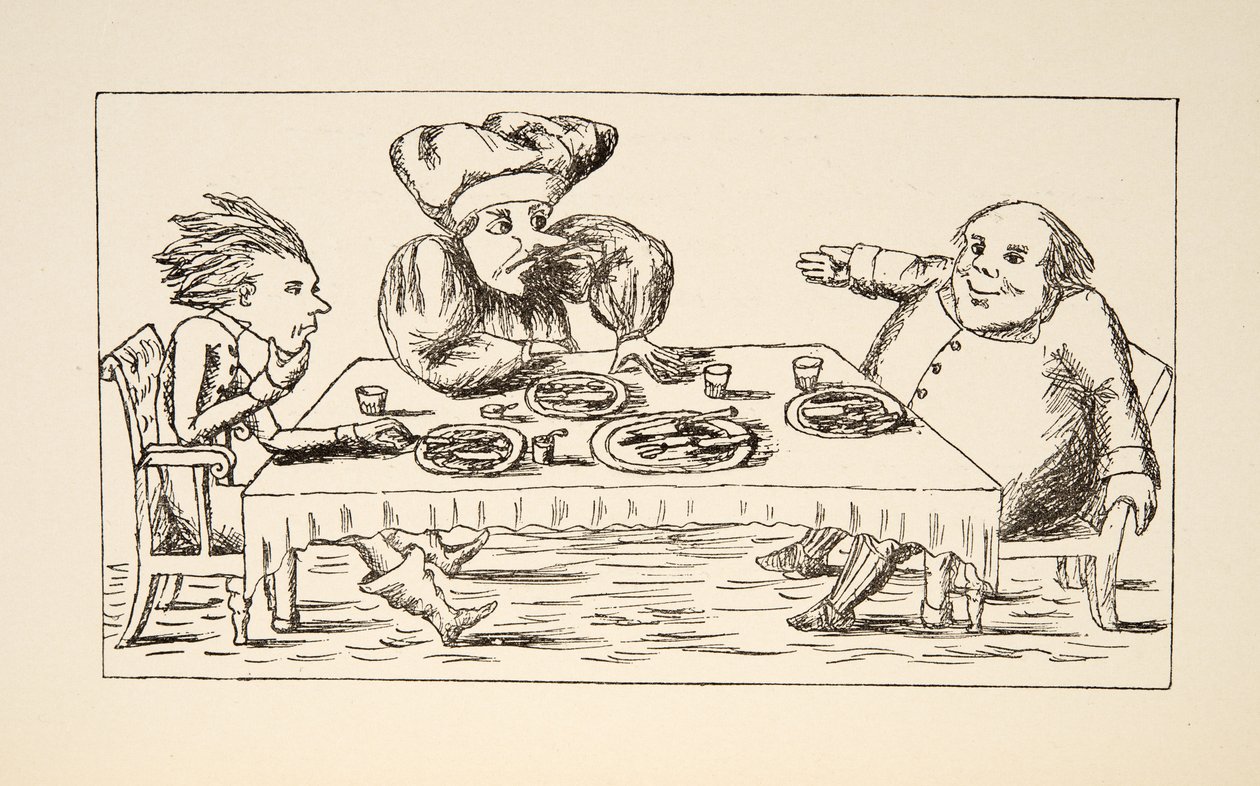 Otec William snědl husu, ilustrace z Alices Adventures Under Ground, hospoda. 1886 (faksimile) od Charles Lutwidge Dodgson
