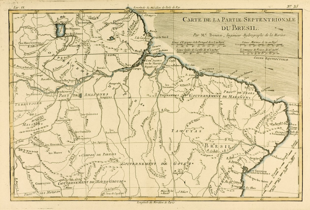 Severní Brazílie, z "Atlas de Toutes les Parties Connues du Globe Terrestre" Guillauma Raynala (1713-96), vydal J. L. Pellet, Ženeva, 1780. od Charles Marie Rigobert Bonne