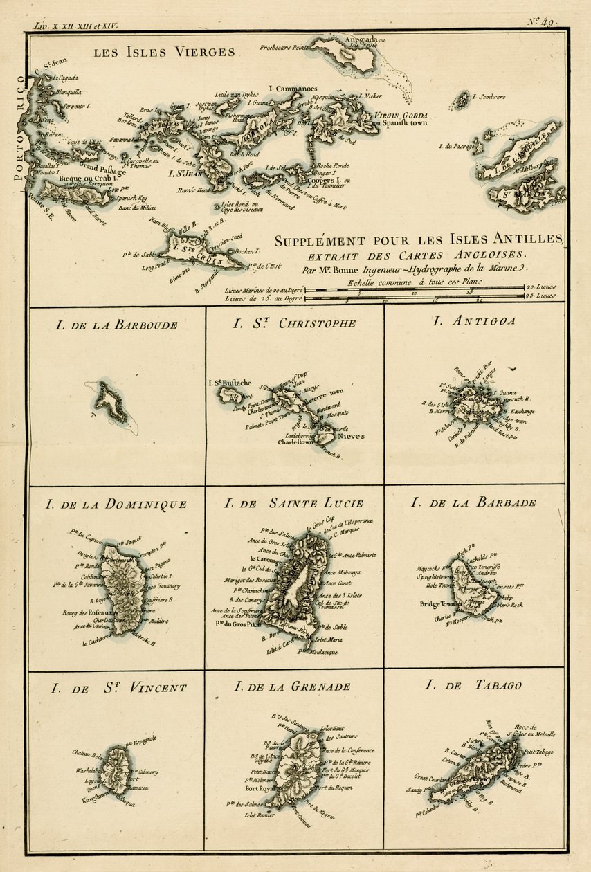 Panenské ostrovy, z „Atlasu všech známých částí zemského světa“ od Guillauma Raynala (1713-96), vydáno JL Pellet, Ženeva, 1780 od Charles Marie Rigobert Bonne