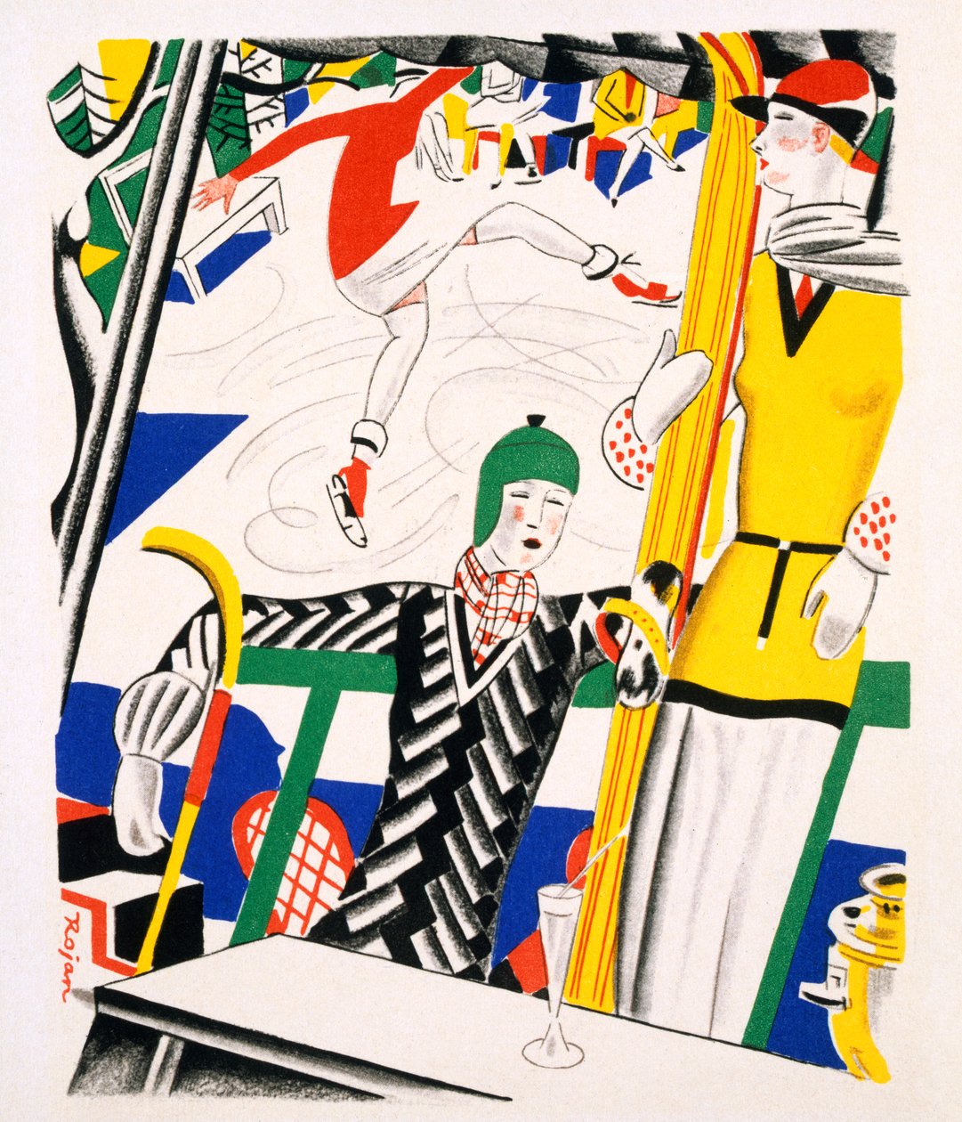 Sáňkování, kolem roku 1920 (šablona na papíře) od Charles Martin