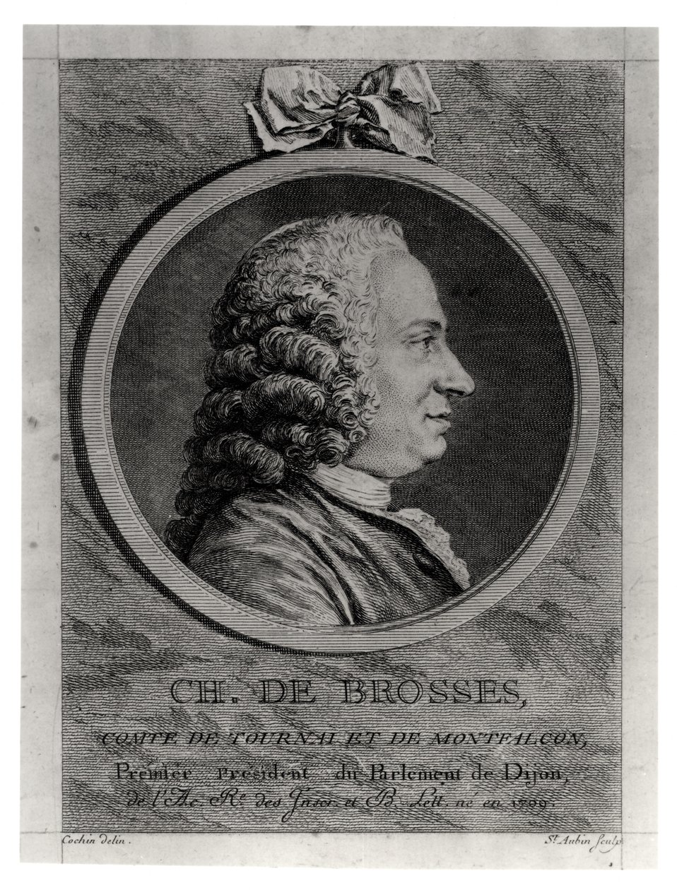 Charles de Brosses (1709-77), hrabě z Tournai a Montfaucon, vyryl Augustin de Saint-Aubin (1736-1807) od Charles Nicolas II Cochin