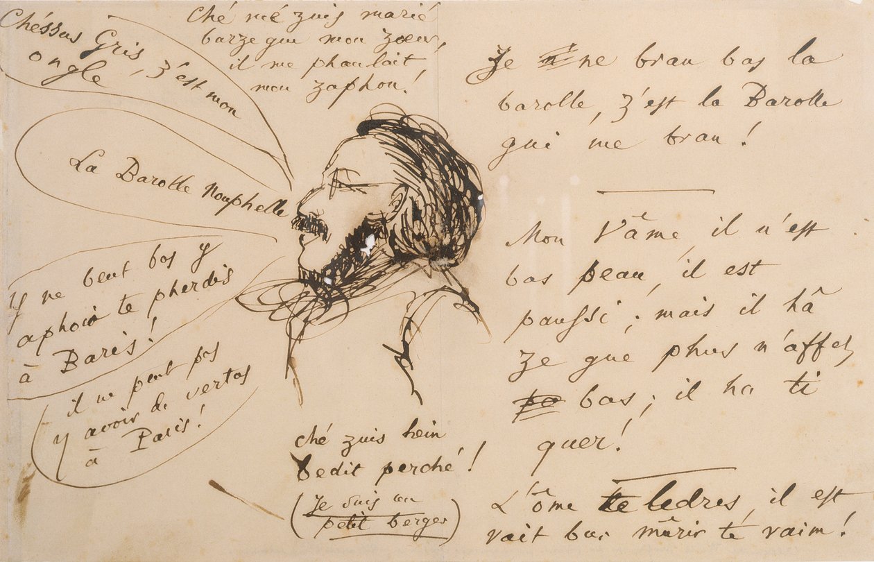 Alexandre Weill (1811-99) mluvící „nesmysl“ (pero a inkoust na pauzovacím papíru) od Charles Pierre Baudelaire