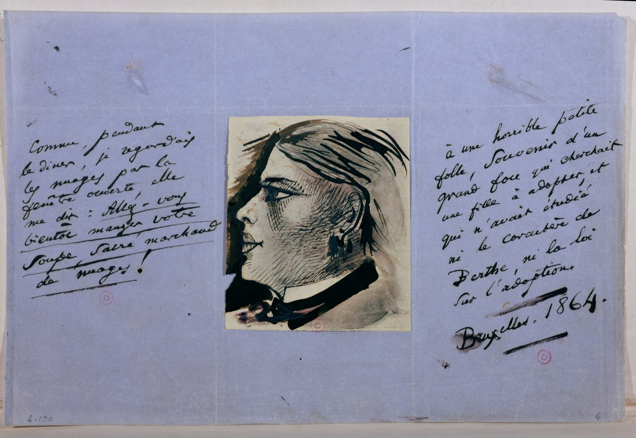 Rukopisná stránka s portrétem Berthe, Baudelairovy poslední milenky, Brusel 1864 od Charles Pierre Baudelaire