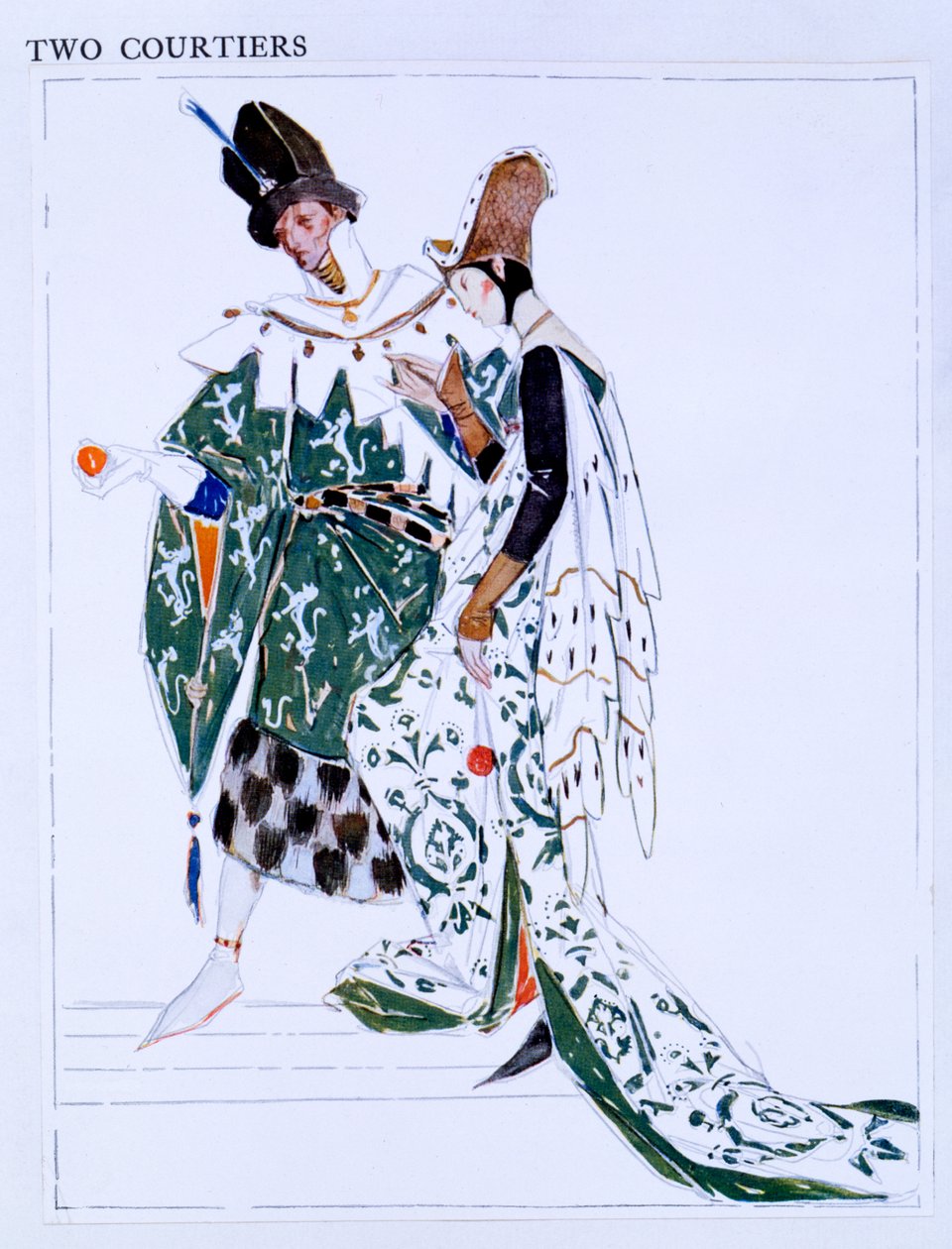 Návrhy kostýmů pro dva dvořany, postavy ze "Svaté Johanky" od George Bernarda Shawa, cca 1924 (čb a tužka na papíře) od Charles Ricketts