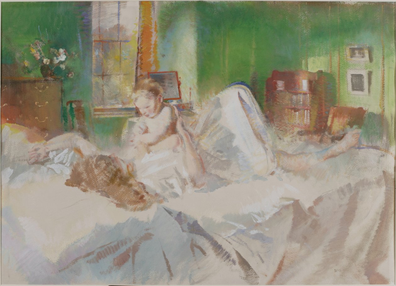 Hrajte (barva těla a tužka na papíře (nalepeno na kartě)) od Charles Sims