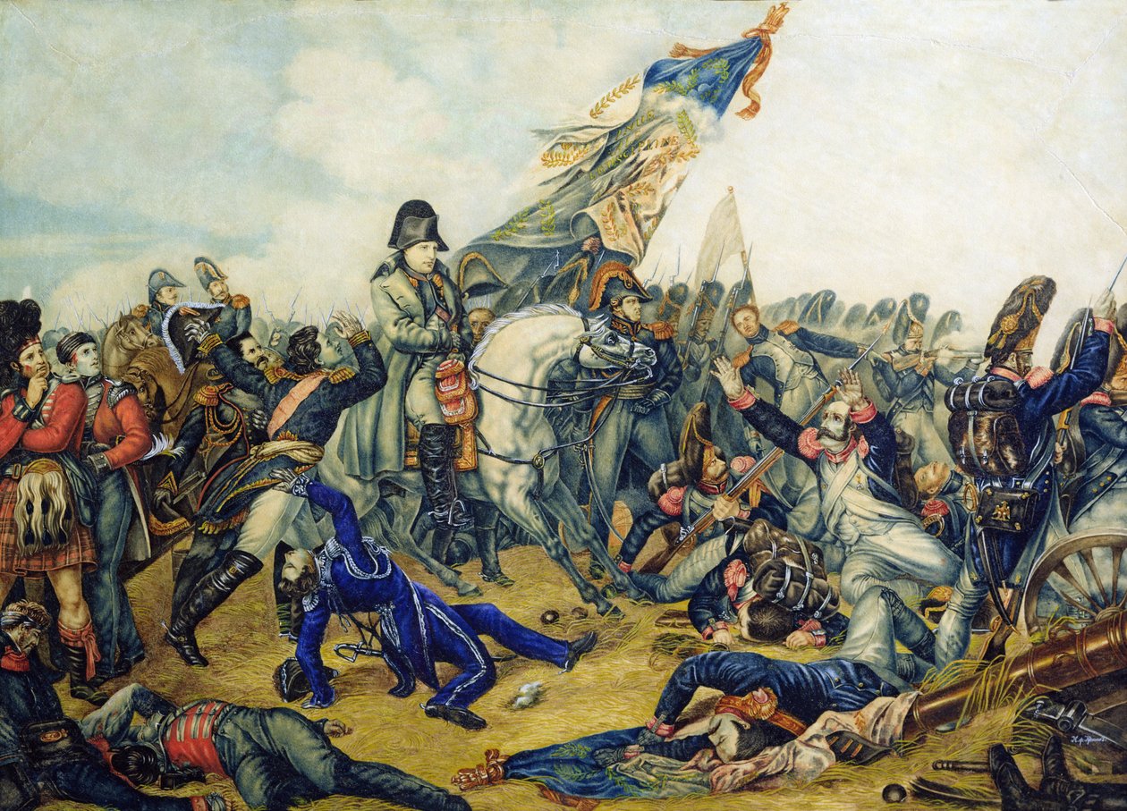 Bitva u Waterloo v roce 1815, 1831 (wc a inkoust na papíře) od Charles Steiben