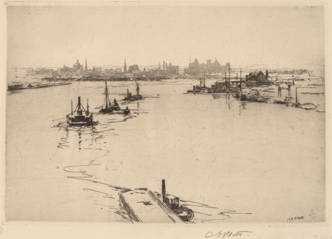 Williamsburg z mostu (náčrt) od Charles A. Platt