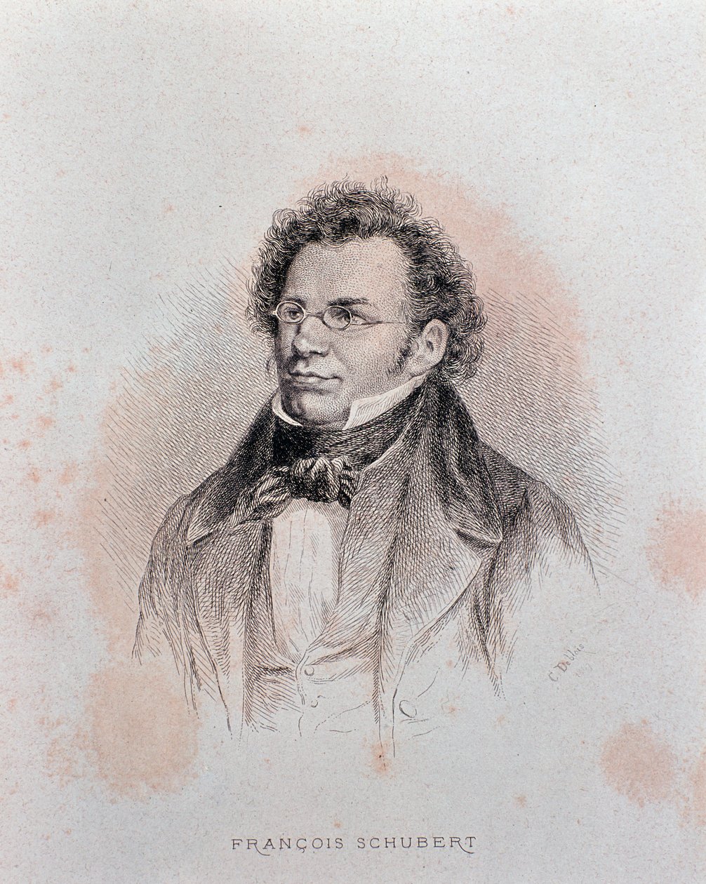 Portrét Franze Schuberta (rytina od Charles Alphonse Deblois