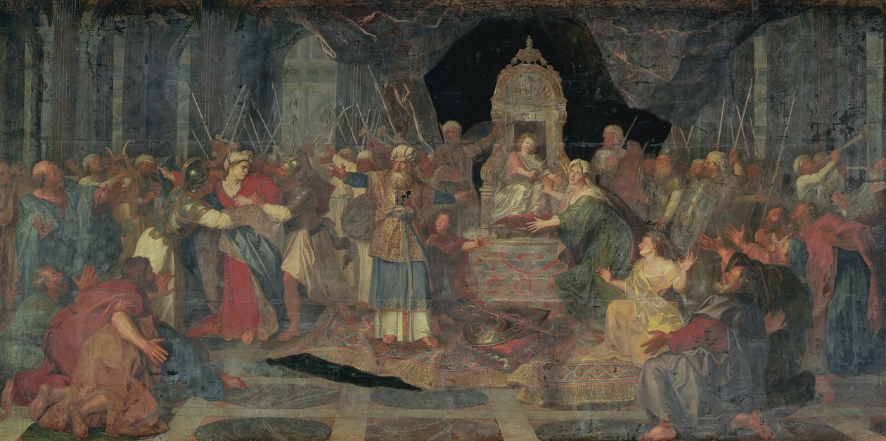 Athaliah pronásledována z chrámu, 1710 od Charles Antoine Coypel